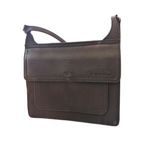 Fossil Vintage 90s Y2K Brown Leather Crossbody Bag